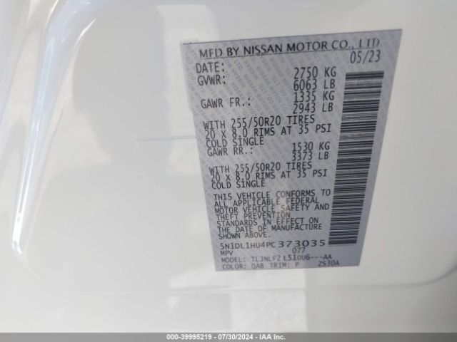 5N1DL1HU4PC373035 Infiniti Qx60 Autograph Awd