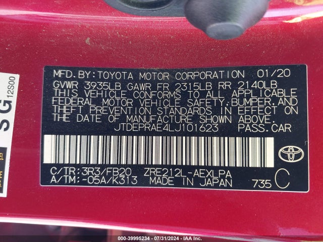 Toyota COROLLA LE 2020 JTDEPRAE4LJ101623 Image 9