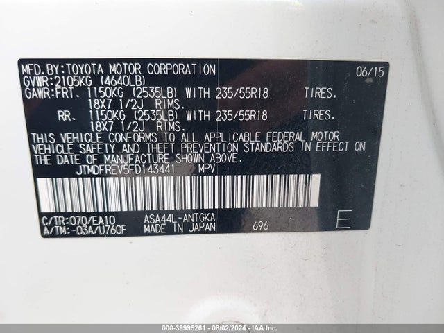 Toyota Rav4 Limited 2015 JTMDFREV5FD143441 Image 9