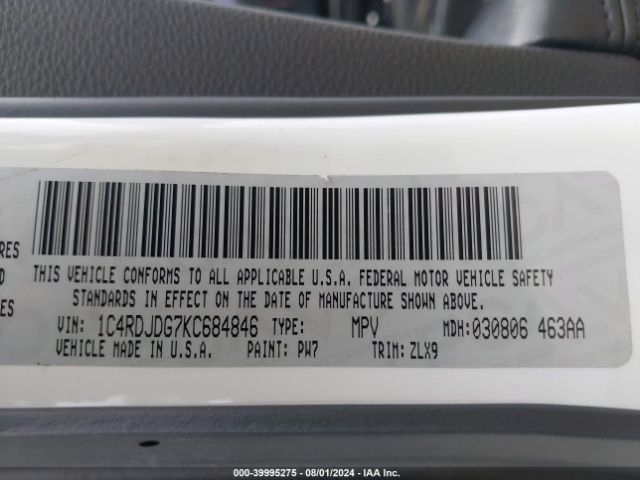1C4RDJDG7KC684846 Dodge Durango Gt Plus Awd