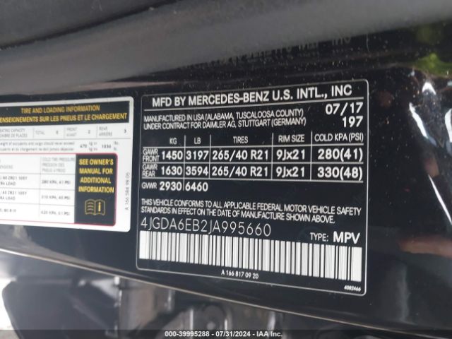 4JGDA6EB2JA995660 Mercedes-Benz Amg Gle 43 4matic