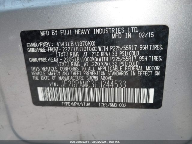 JF2GPAMC3FH244533 Subaru Xv Crosstrek 2.0i Limited