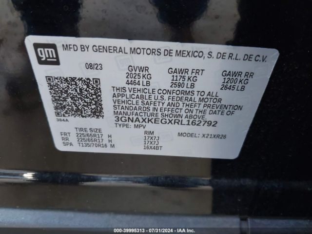 3GNAXKEGXRL162792 Chevrolet Equinox Fwd Lt