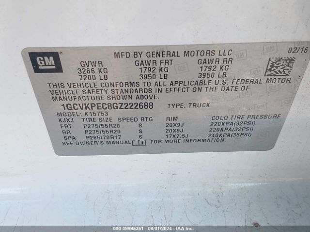 1GCVKPEC8GZ222688 Chevrolet Silverado 1500 Custom