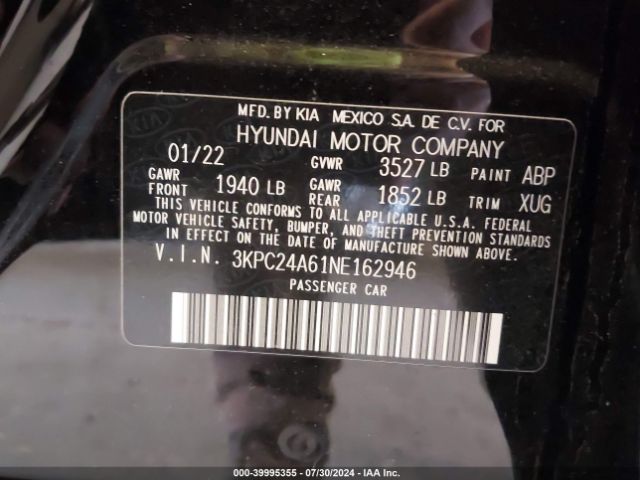 3KPC24A61NE162946 Hyundai ACCENT SE