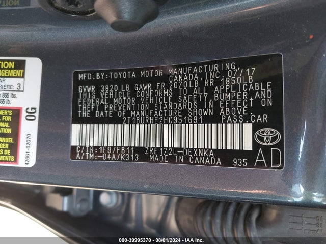 Toyota COROLLA LE 2017 2T1BURHE2HC951691 Image 9