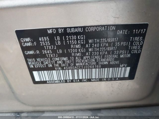 4S4BSACC2J3268168 Subaru Outback 2.5i Premium