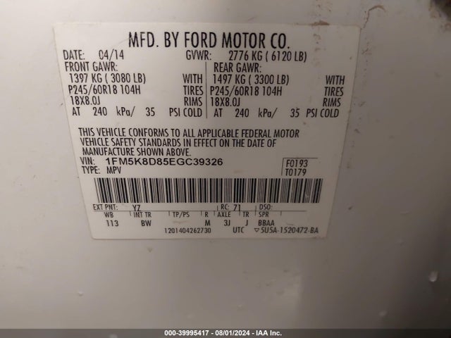 Ford EXPLORER XLT 2014 1FM5K8D85EGC39326 Image 9