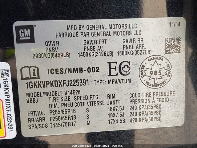 1GKKVPKDXFJ225391 GMC Acadia Sle-2