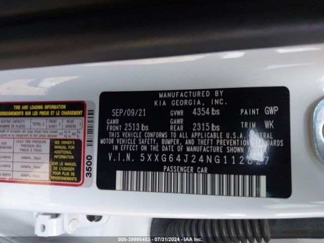 5XXG64J24NG112827 KIA K5 Gt-line