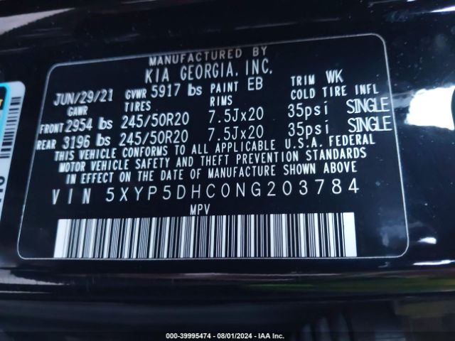 5XYP5DHC0NG203784 KIA Telluride Sx