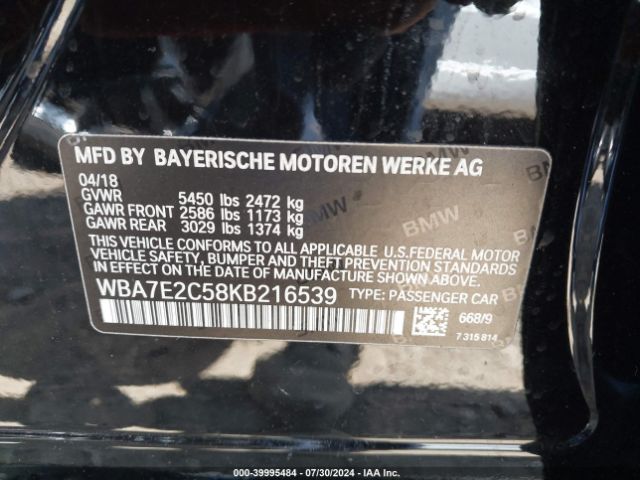 WBA7E2C58KB216539 BMW 740I