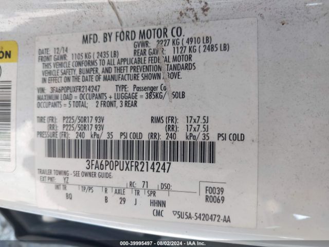 3FA6P0PUXFR214247 Ford Fusion Energi Se Luxury