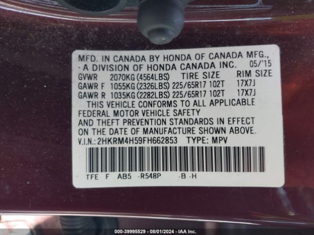 2HKRM4H59FH662853 Honda CR-V EX