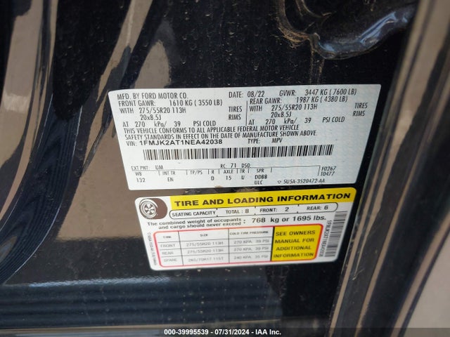 Ford Expedition Limited Max 2022 1FMJK2AT1NEA42038 Image 9