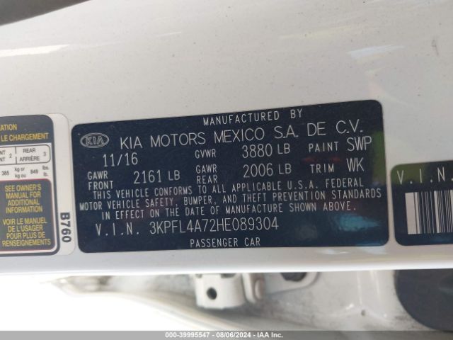3KPFL4A72HE089304 KIA FORTE LX