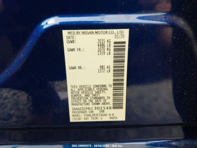 1N4AZ1CP4LC301548 Nissan Leaf Sv 40 Kwh