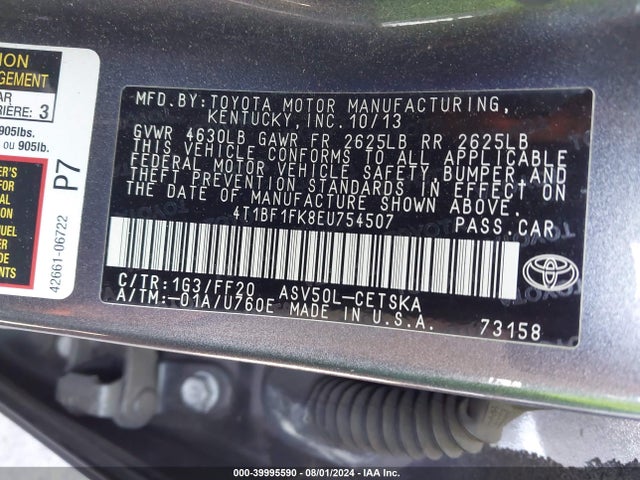 4T1BF1FK8EU754507 Toyota Camry L/le/se/se Sport/xle