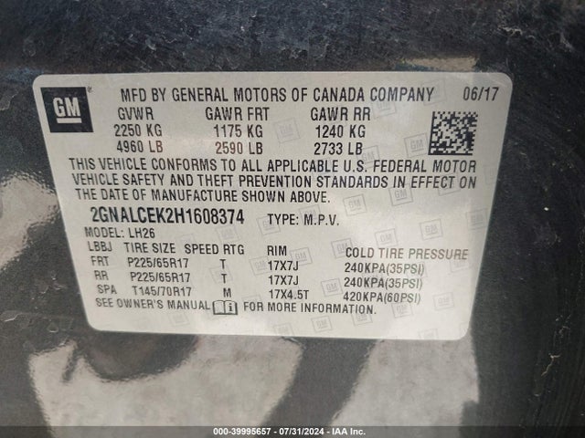 Chevrolet EQUINOX LT 2017 2GNALCEK2H1608374 Image 9