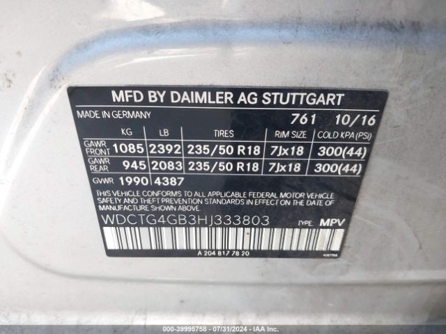 WDCTG4GB3HJ333803 Mercedes-Benz Gla 250 4matic
