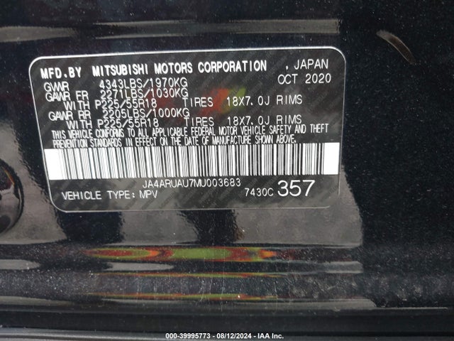 JA4ARUAU7MU003683 Mitsubishi Outlander Sport 2.0 Be Awc/2.0 Es Awc/2.0 Le Awc/2.0 Se Awc
