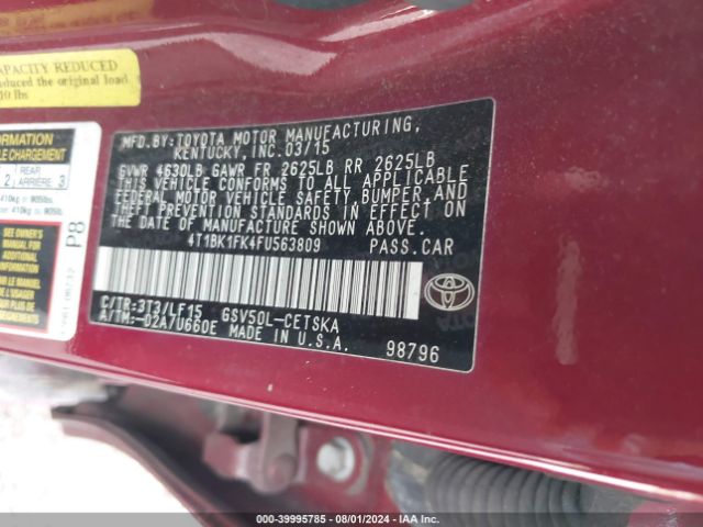 4T1BK1FK4FU563809 Toyota Camry Xse V6