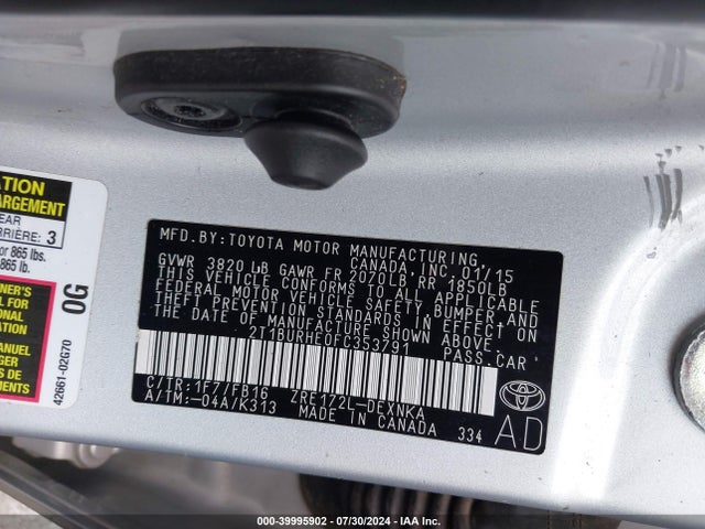 Toyota COROLLA LE 2015 2T1BURHE0FC353791 Image 9