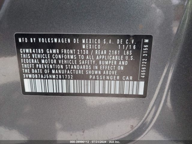 3VWDB7AJ5HM281732 Volkswagen Jetta 1.4t Se