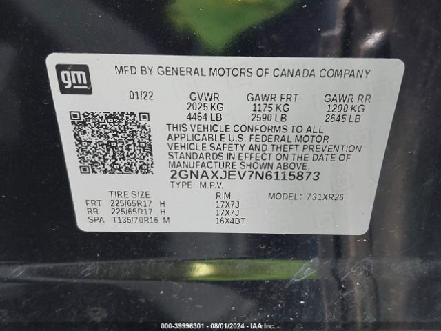 2022 CHEVROLET EQUINOX 2GNAXJEV7N6115873 Photo 8