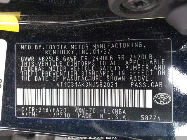 Toyota Camry Le Hybrid 2022 4T1C31AK3NU582021 Image 9