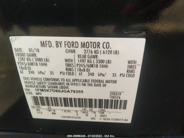 1FM5K7D80JGA79358 Ford EXPLORER XLT