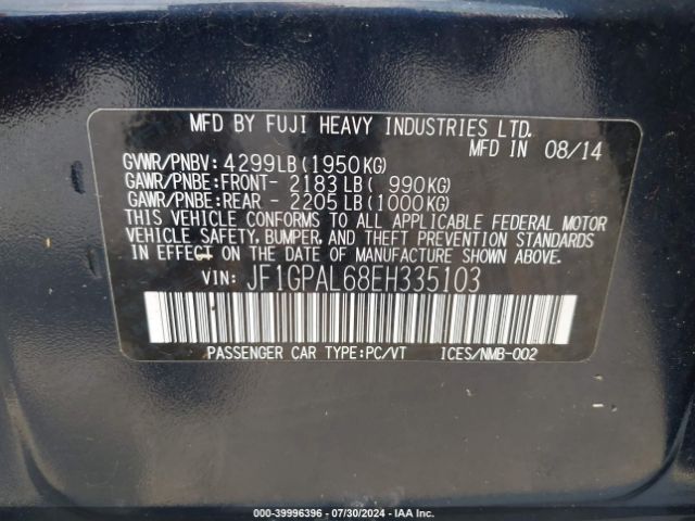 JF1GPAL68EH335103 Subaru Impreza 2.0i Sport Premium