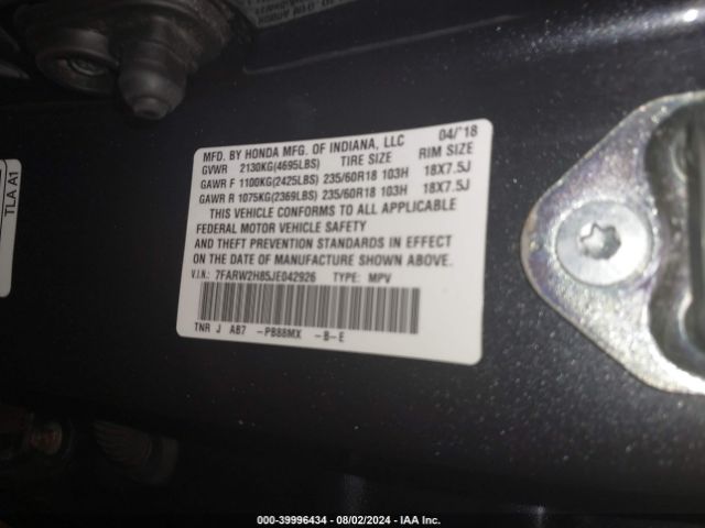 7FARW2H85JE042926 Honda Cr-v Ex-l/ex-l Navi