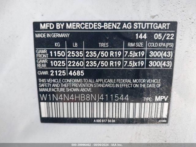 W1N4N4HB8NJ411544 Mercedes-Benz Gla 250 4matic