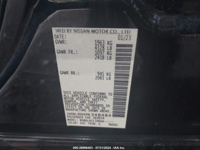 1N4BL4DVXPN348484 Nissan Altima Sv Fwd