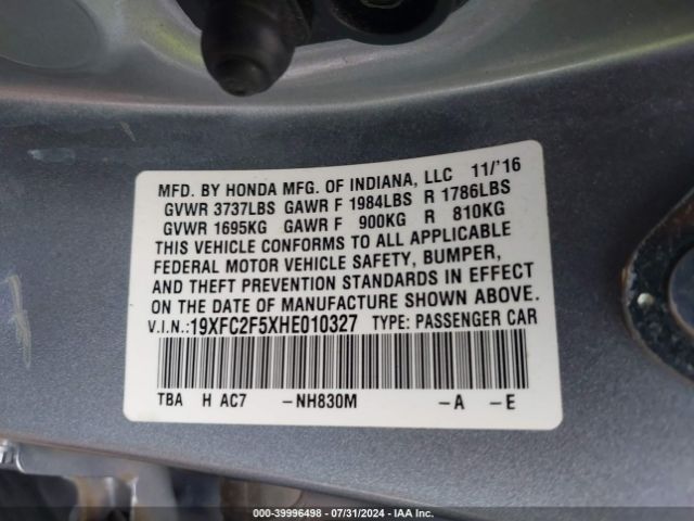 19XFC2F5XHE010327 Honda Civic Lx