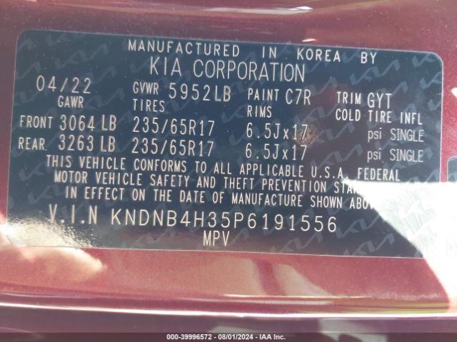 KNDNB4H35P6191556 KIA Carnival Mpv Lx Seat Package