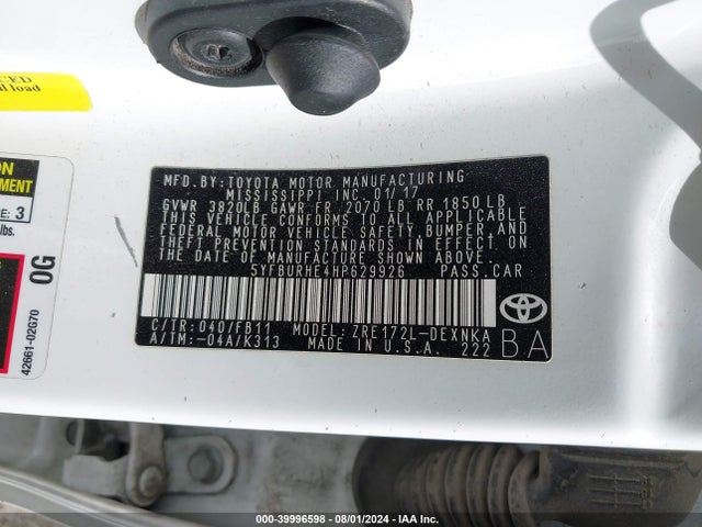 Toyota COROLLA LE 2017 5YFBURHE4HP629926 Image 9