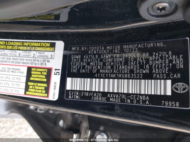 4T1C11AK1RU863522 Toyota CAMRY LE