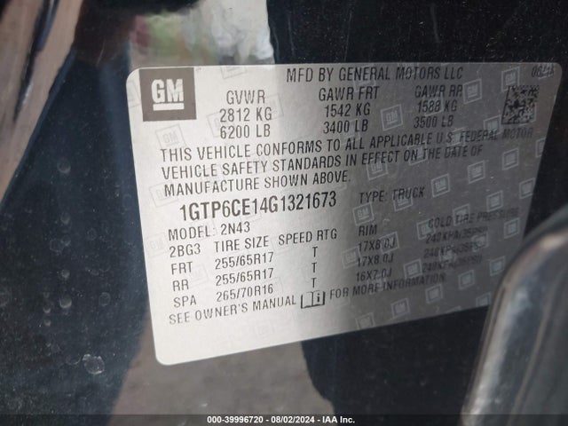 1GTP6CE14G1321673 GMC CANYON SLE