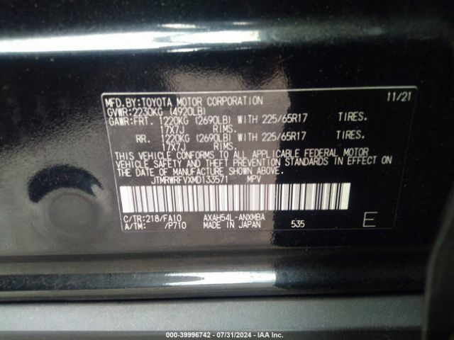 JTMRWRFVXMD133571 Toyota Rav4 Hybrid Xle