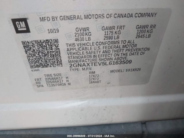 2GNAXTEV5L6163509 Chevrolet Equinox Awd 2fl