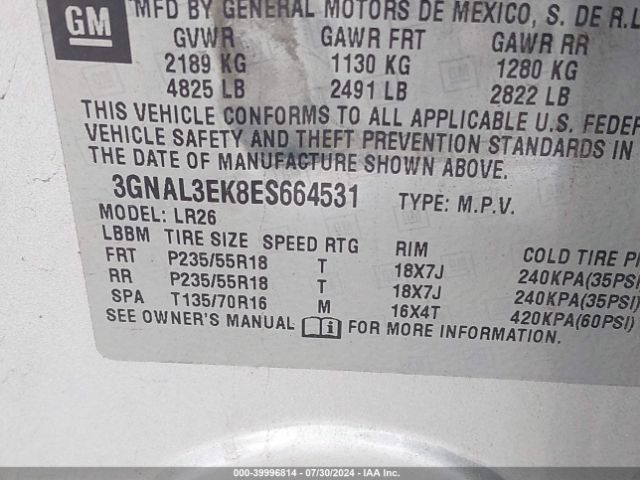 3GNAL3EK8ES664531 Chevrolet Captiva Sport Lt