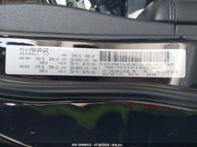 1C4RDJAG4JC101491 Dodge Durango Sxt Awd