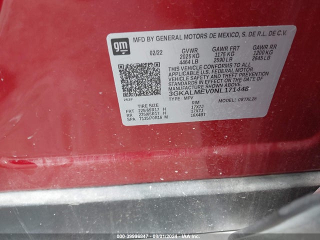 3GKALMEV0NL171448 GMC Terrain Fwd Sle