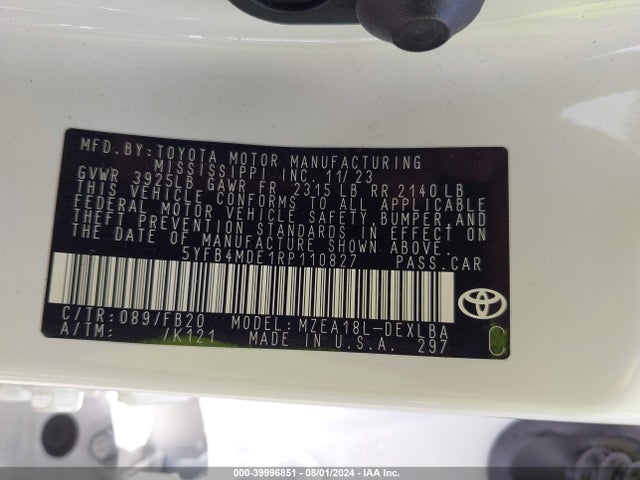 Toyota COROLLA LE 2024 5YFB4MDE1RP110827 Image 9