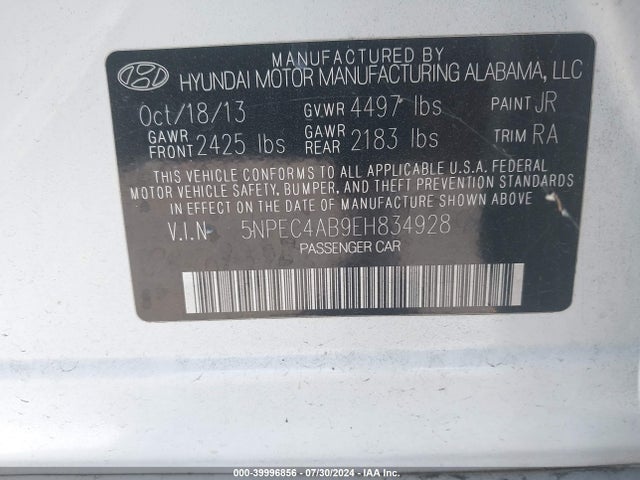 Hyundai Sonata Limited 2.0t 2014 5NPEC4AB9EH834928 Image 9