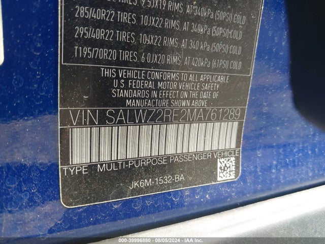 SALWZ2RE2MA761289 Land Rover Range Rover Sport Svr/svr Carbon Edition