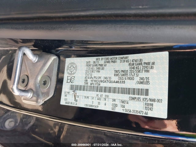 Ford ESCAPE SE 2016 1FMCU9GX7GUA46335 Image 9