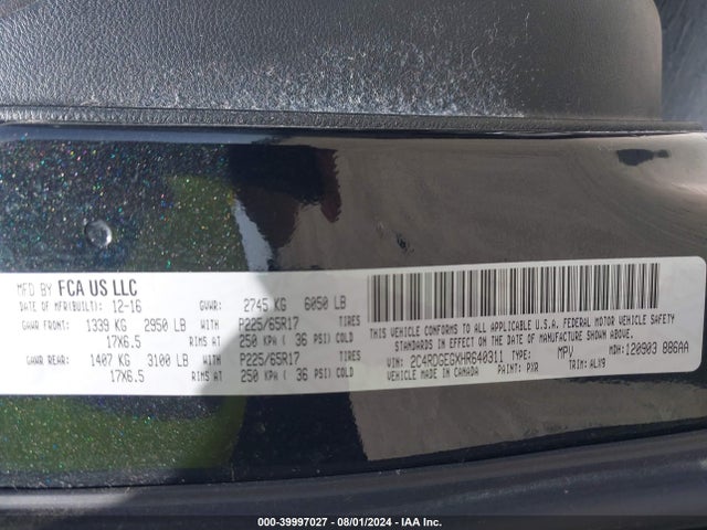 2C4RDGEGXHR640311 Dodge Grand Caravan Gt